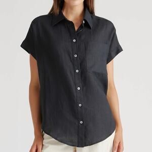 NWT Quince European Linen Camp Shirt In Black